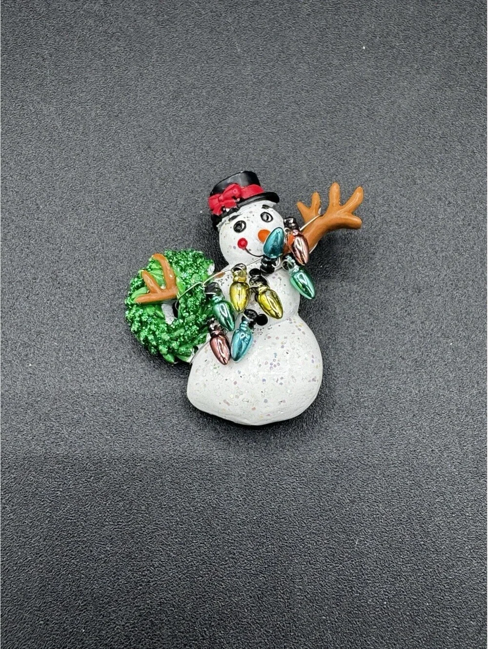 Snowman Christmas Enamel Brooch Pin Crystal Multicolor Wreath Light Strand